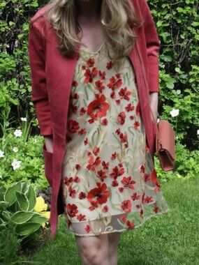 Aritzia, Little Moon | 'Cheyenne' Floral Mini Dress | Size S | Cream & Red/Pink